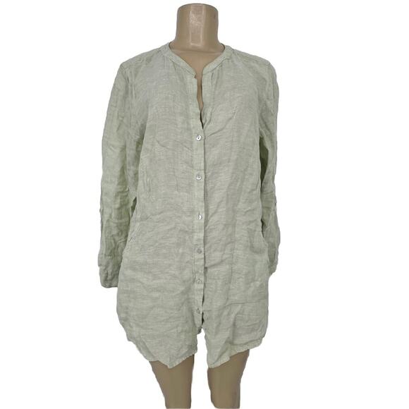 Singrid Olson Medium Women Button Up Linen Top Shirt Long Sleeve Green 2-11 - Picture 1 of 9